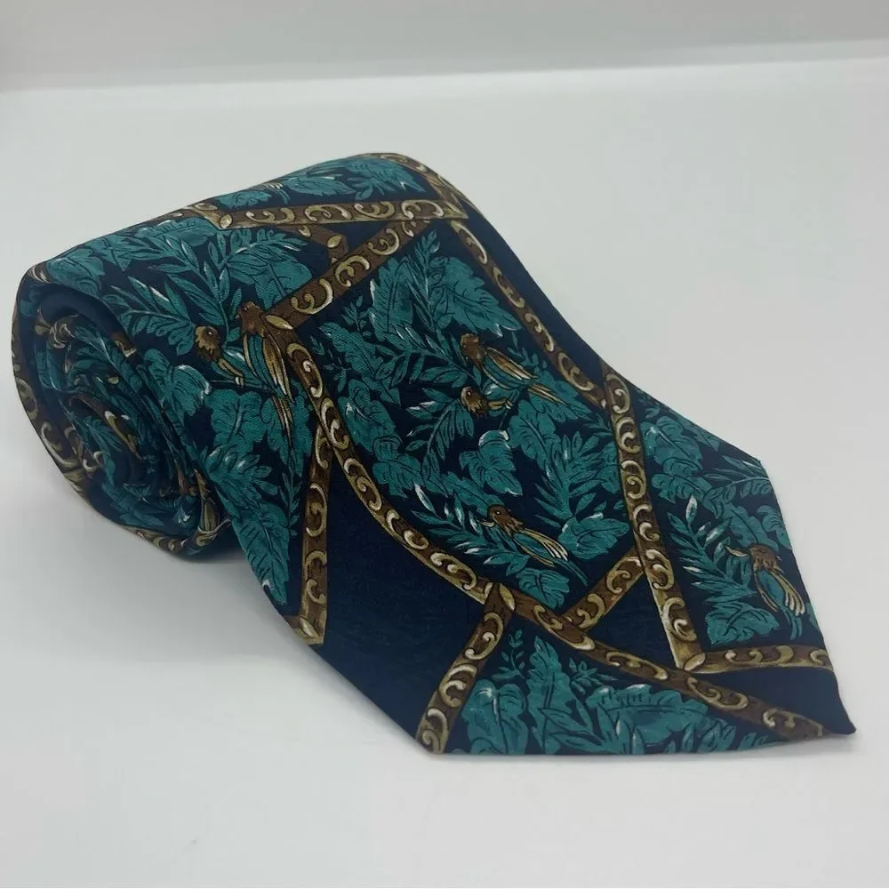 Lord & Taylor Navy Teal Gold Silk Office Career Necktie NWOT